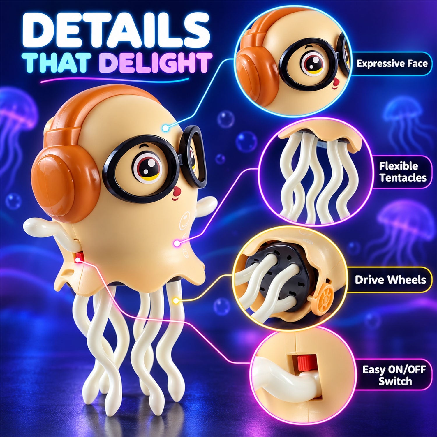 Musical Dancing Jellyfish Toy with LED Lights and Moving Tentacles (1 Pc)