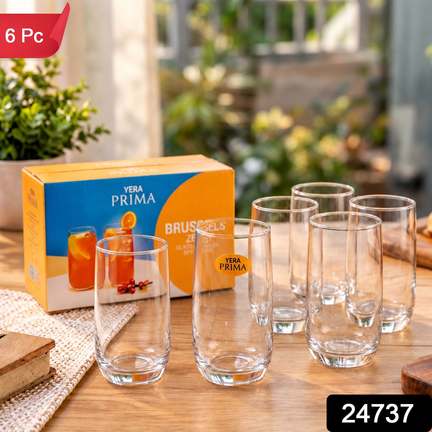 Yera Prima Brussels Zest Clear Glass Tumbler Set for Water and Juice (6 Pc)