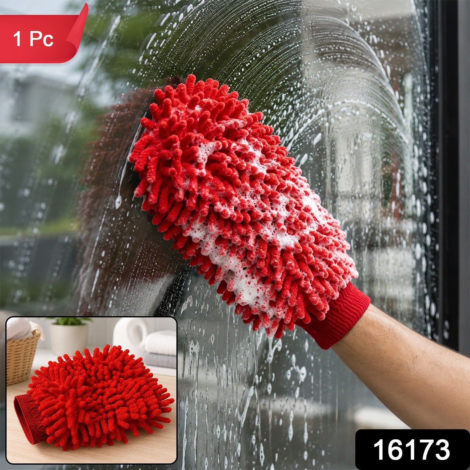 Microfiber Chenille Wash Glove for Window Cleaning Lint Free Mitt (1 Pc)