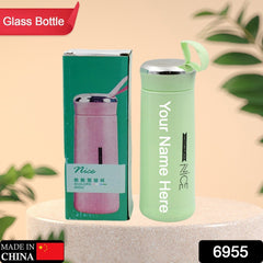 Customize / personalized outdoor sport water bottle 400ml leak proof BPA-free for travel cold and hot water glass water bottle with daily water intake for gym and children, Nice Bottle (1 pc)