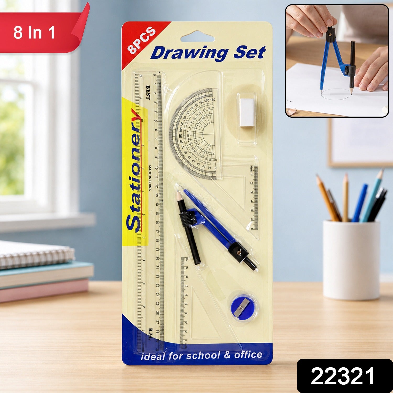 Complete 8-in-1 Geometry Box Set for School Students