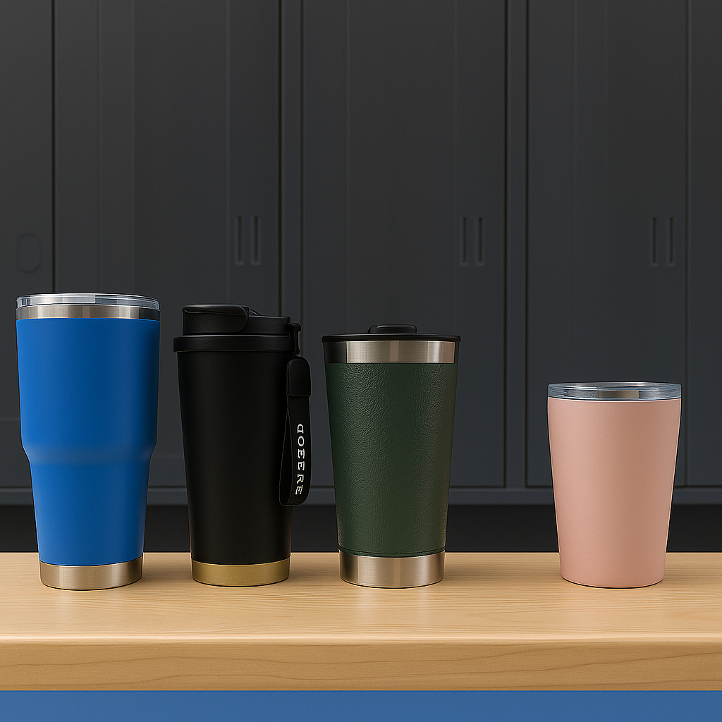 Premium Assorted Metal and Plastic Travel Mug Tumbler Cup (1 Pc / Mixed Design)