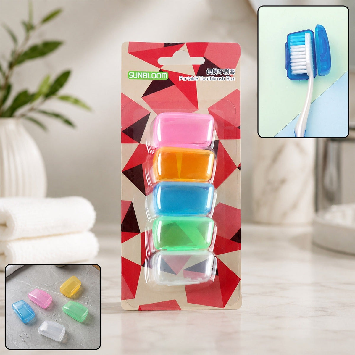 Toothbrush Head Cover Caps Set Travel Protective Hygiene Case (5 Pc Set)