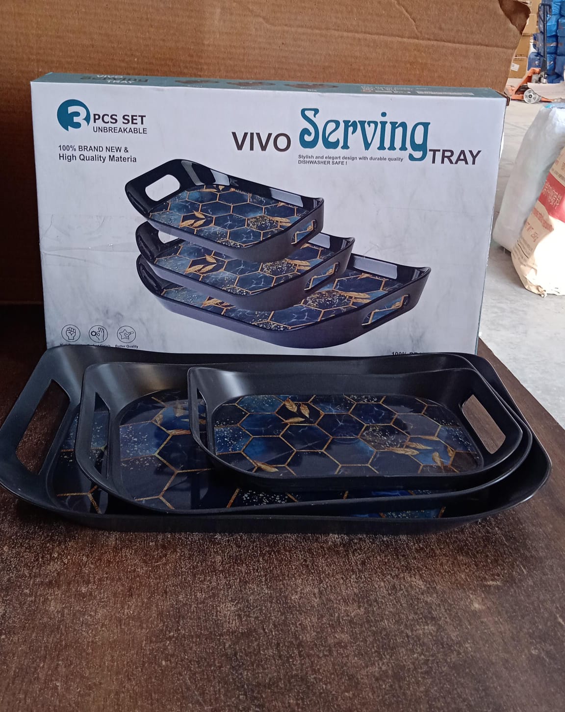 Serving trays displayed in kitchen setting