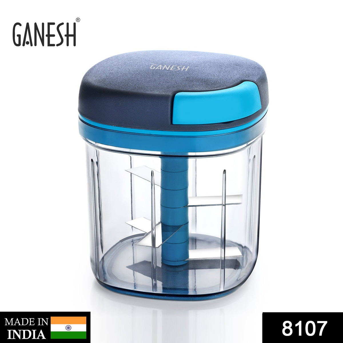 XL large jumbo Ganesh chopper with 5 stainless steel blades showing front and side views