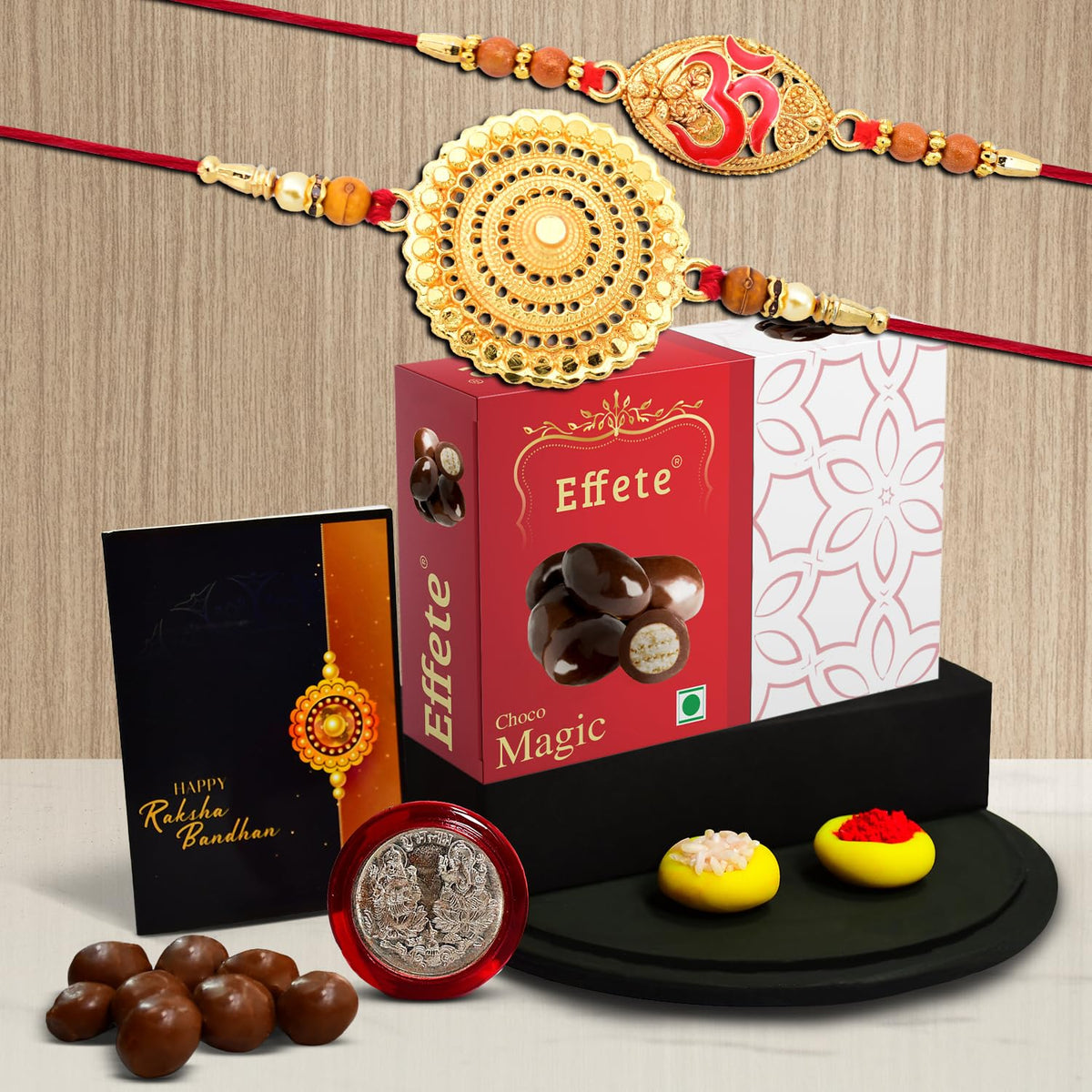 (K2_402+403_EM32) Rakhi Combo & Chocolate Magic 32gm| Rakhi & Chocolate for brother | Fancy Rakhis for men stylish | rakhi with gift | Rakhi Combo | Set of 2 | Chocolate