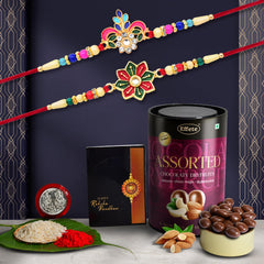 (K2_557+558_AS) Rakhi with Assorted Chocolate Dryfruits 96gm| Rakhi for brother with gift | handmade rakhi |rakhi combo for brother | stylish rakhi for brother | Set of 2 Rakhi |
