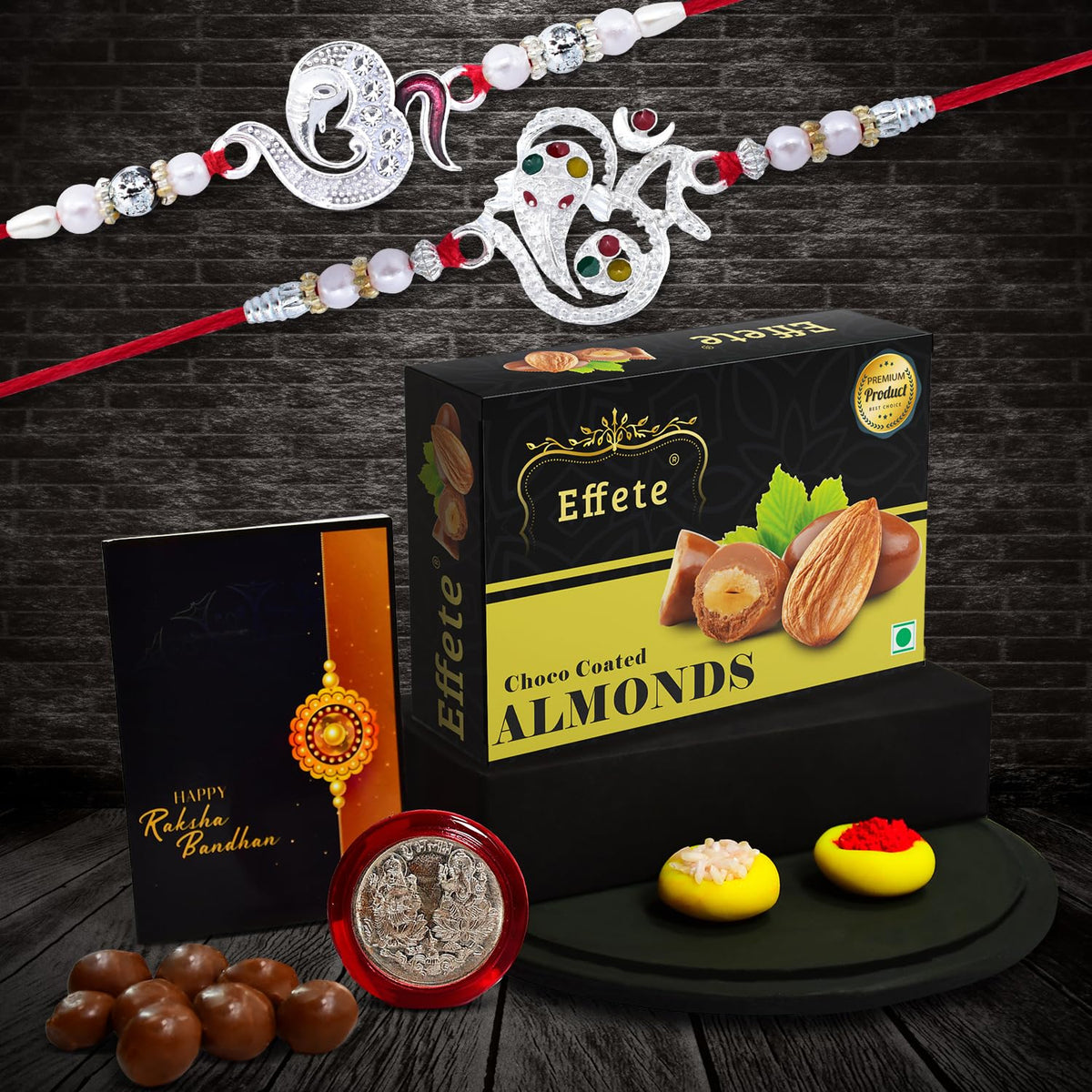 (K2_A8+A13_CA32) Rakhi with Chocolate Almonds 32gm| Rakhi for brother with gift | handmade rakhi |rakhi combo for brother | stylish rakhi for brother | Set of 2 Rakhi |