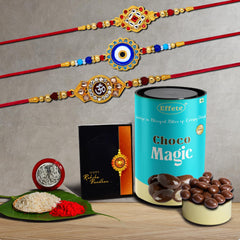 (K3_515+516+517_CM) Rakhi Combo with Chocolate Magic | Rakhi for brother with gift | chocolate gift pack |rakhi with Chocolate Gift Hemper | Fancy Rakhi for men | Set of 3 |