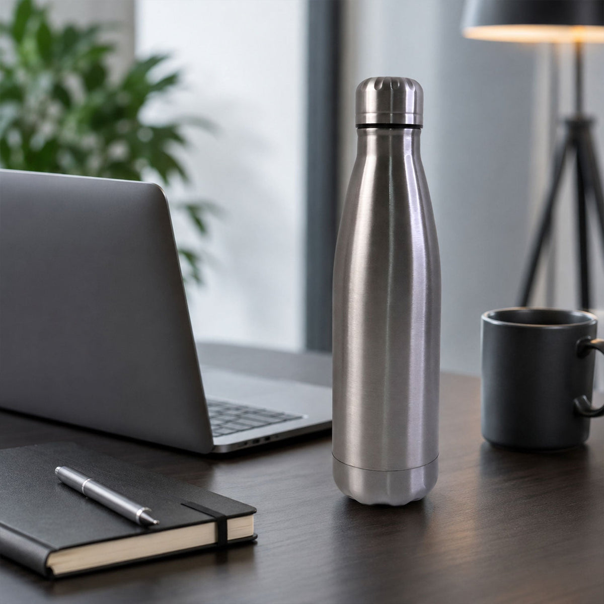Silver stainless steel leak-proof water bottle