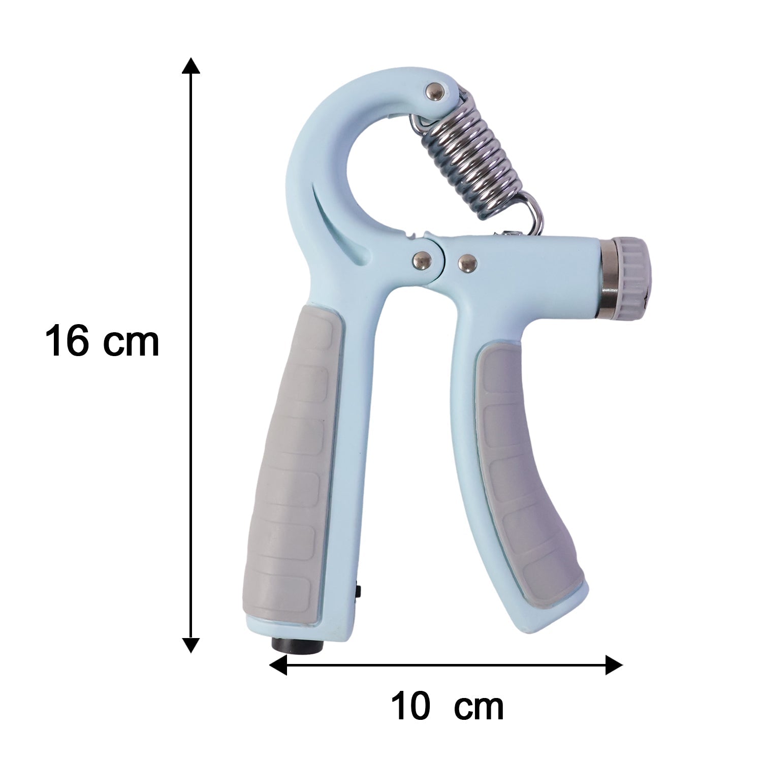 Hand exerciser with size guide illustration