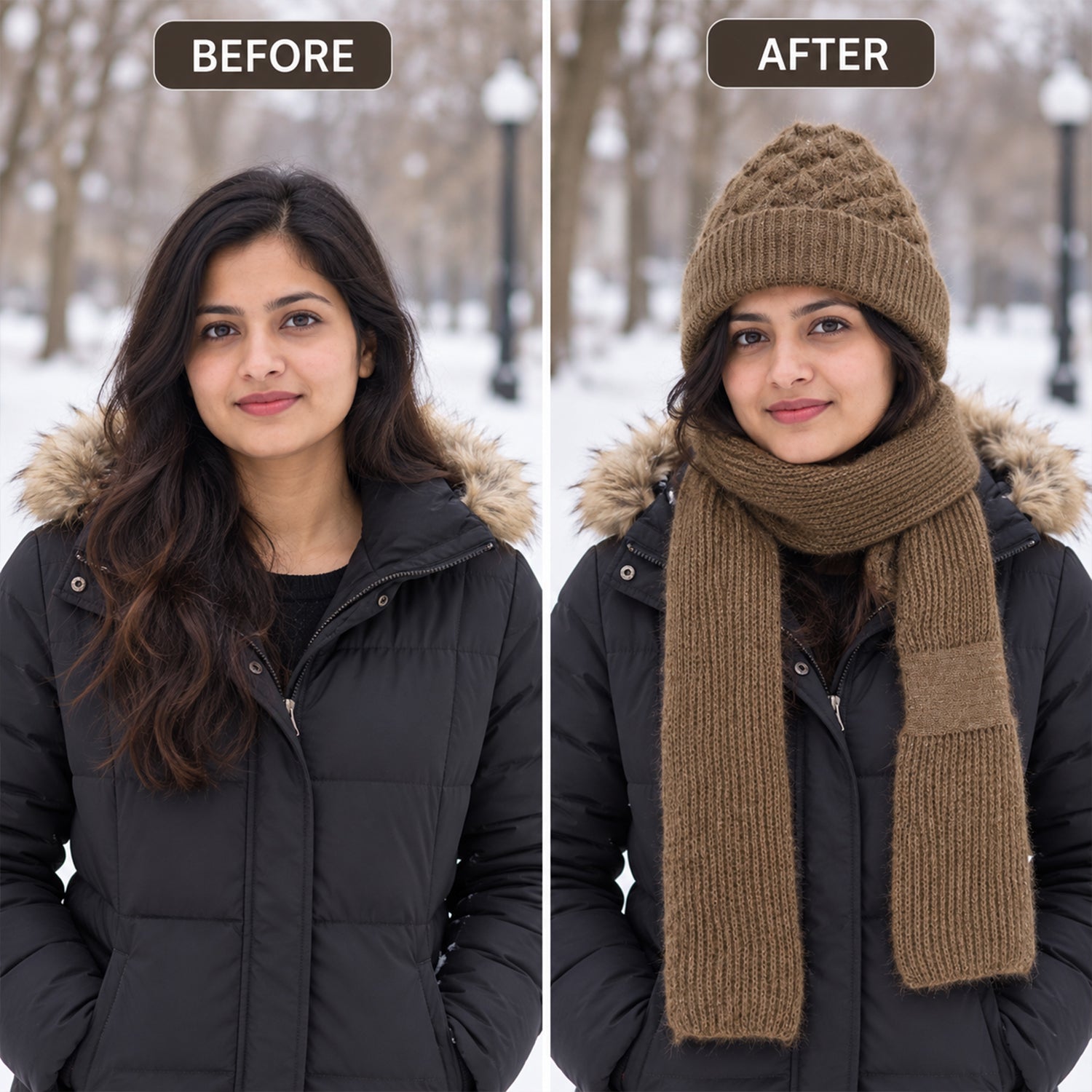 Brown Winter Hat Scarf Combo