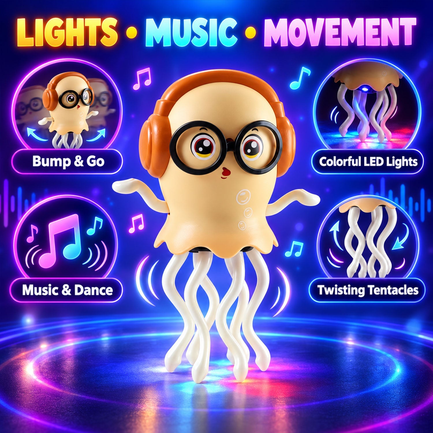 Musical Dancing Jellyfish Toy with LED Lights and Moving Tentacles (1 Pc)