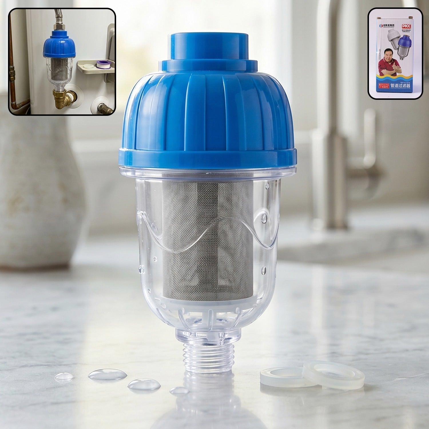 Multi-layer hard water shower filter for bathroom