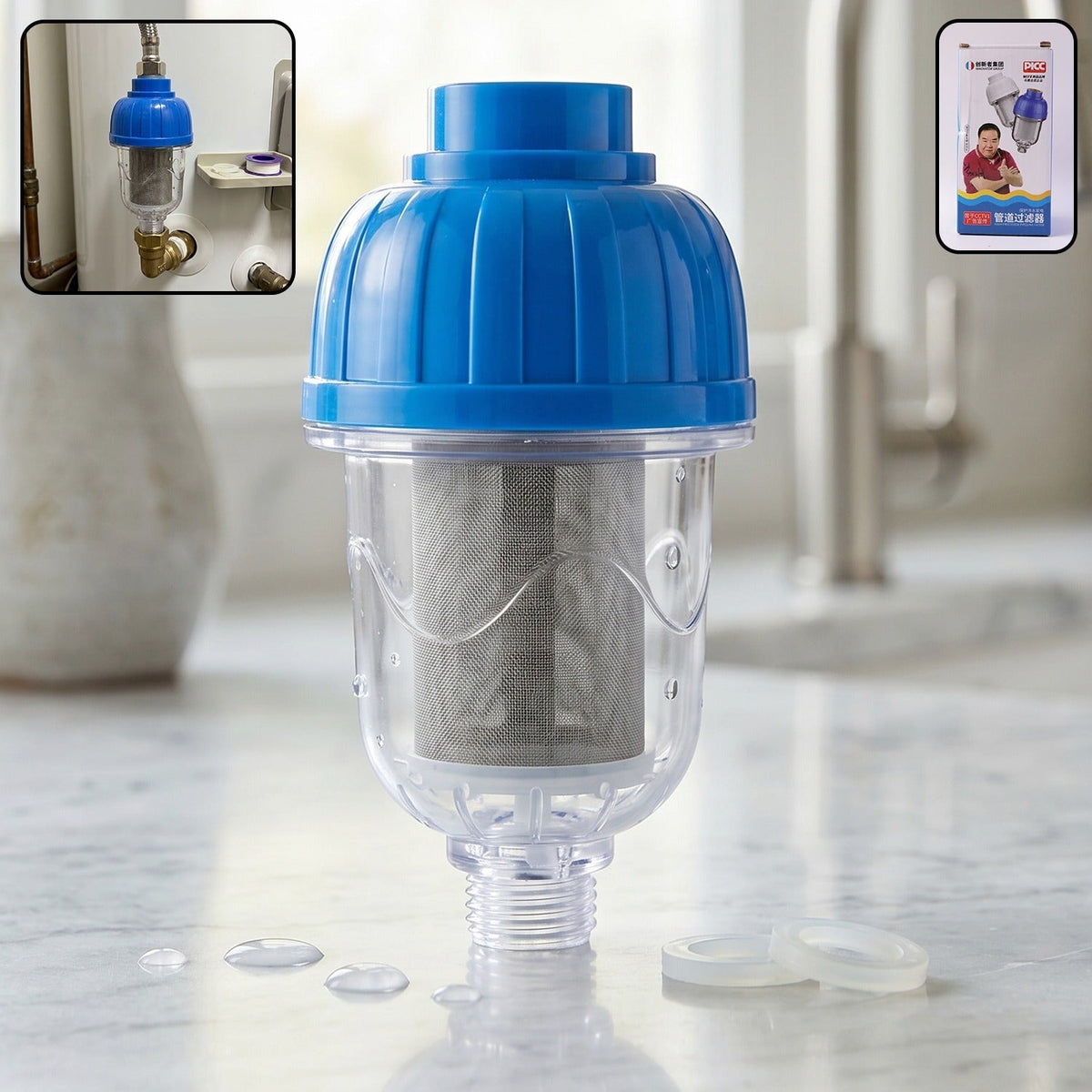 Multi-layer hard water shower filter for bathroom