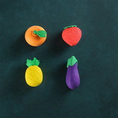 Set of 4 colorful 3D fruit and vegetable erasers for kids