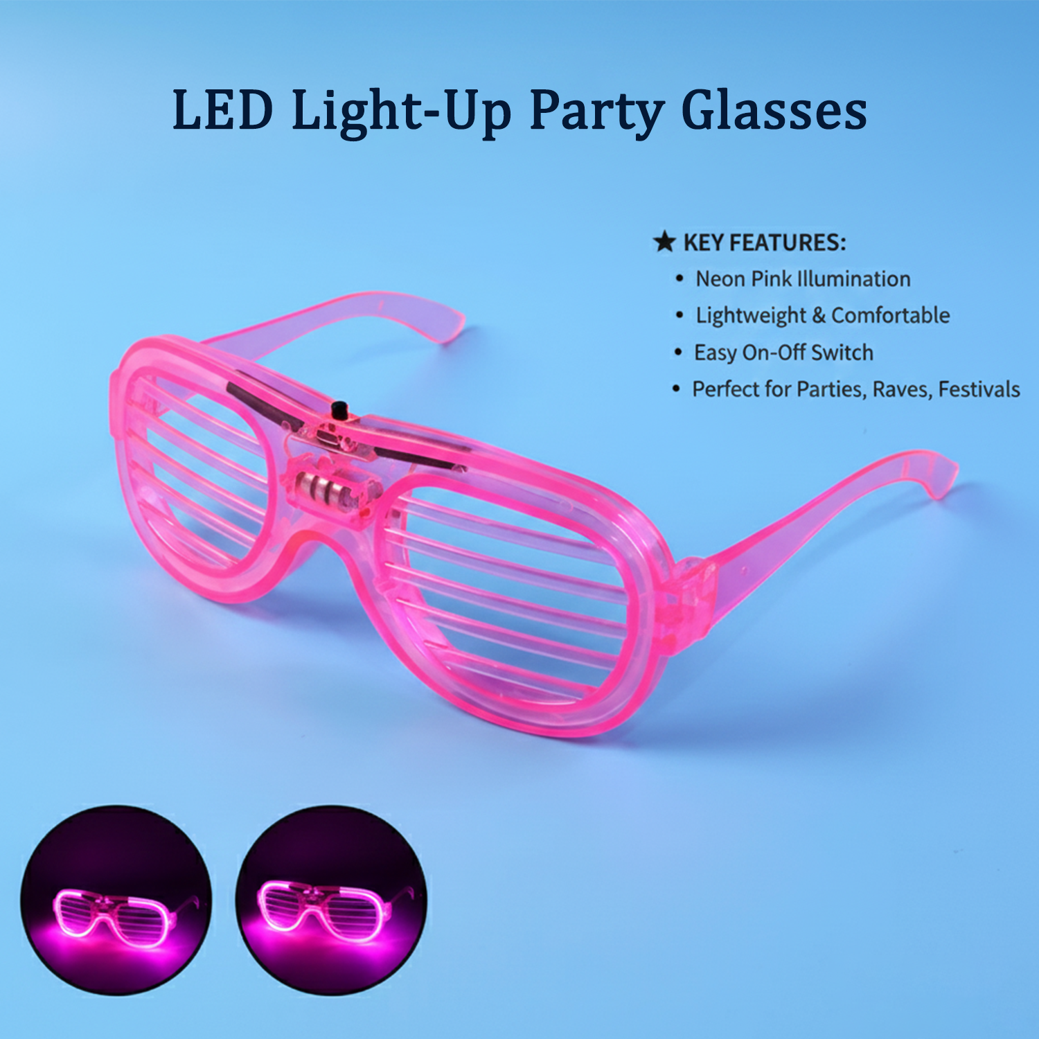 Light-up LED party glasses accessory