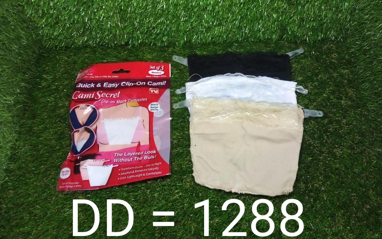 Set of three clip-on camisoles displayed with packaging
