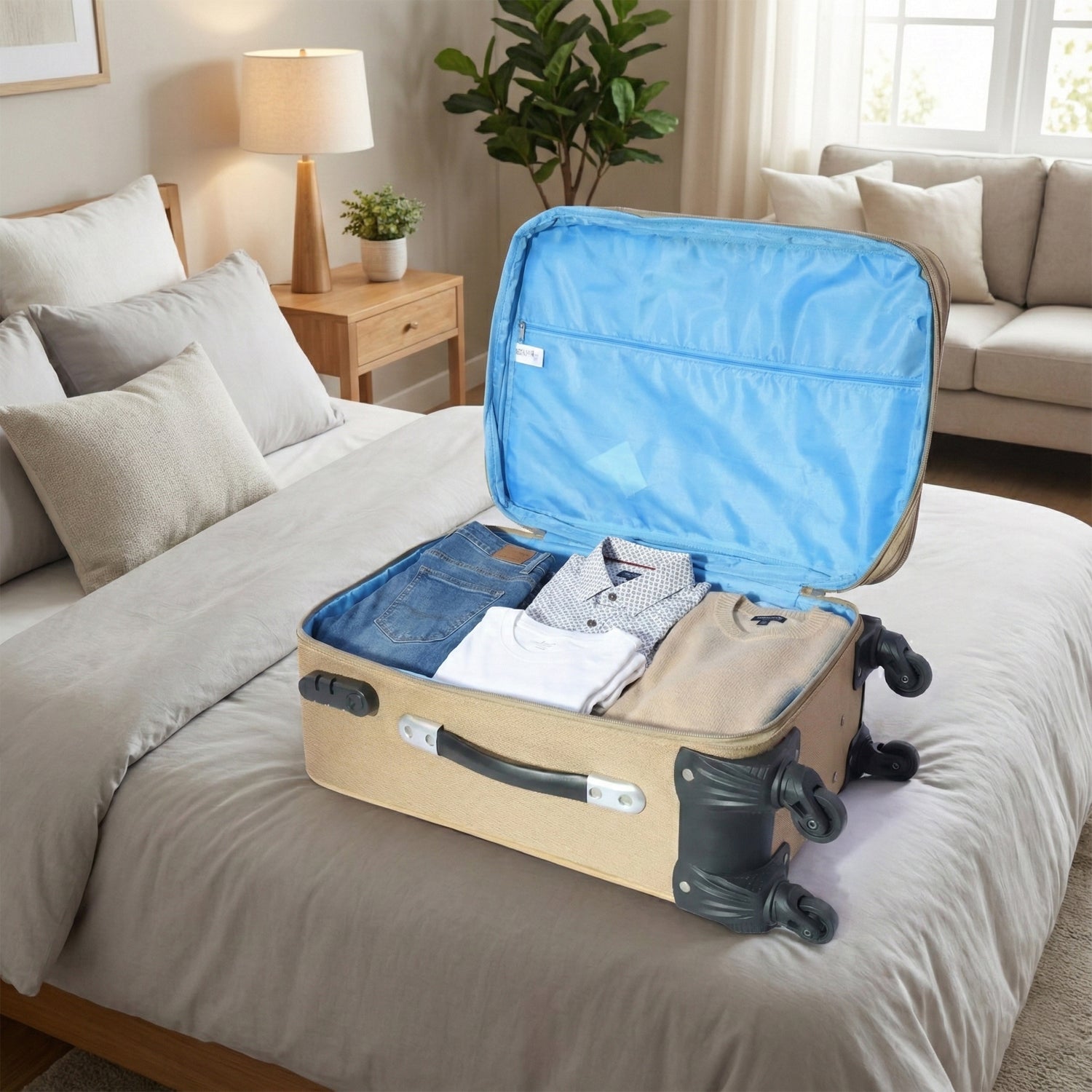 Stacked trolley luggage pieces for organized travel