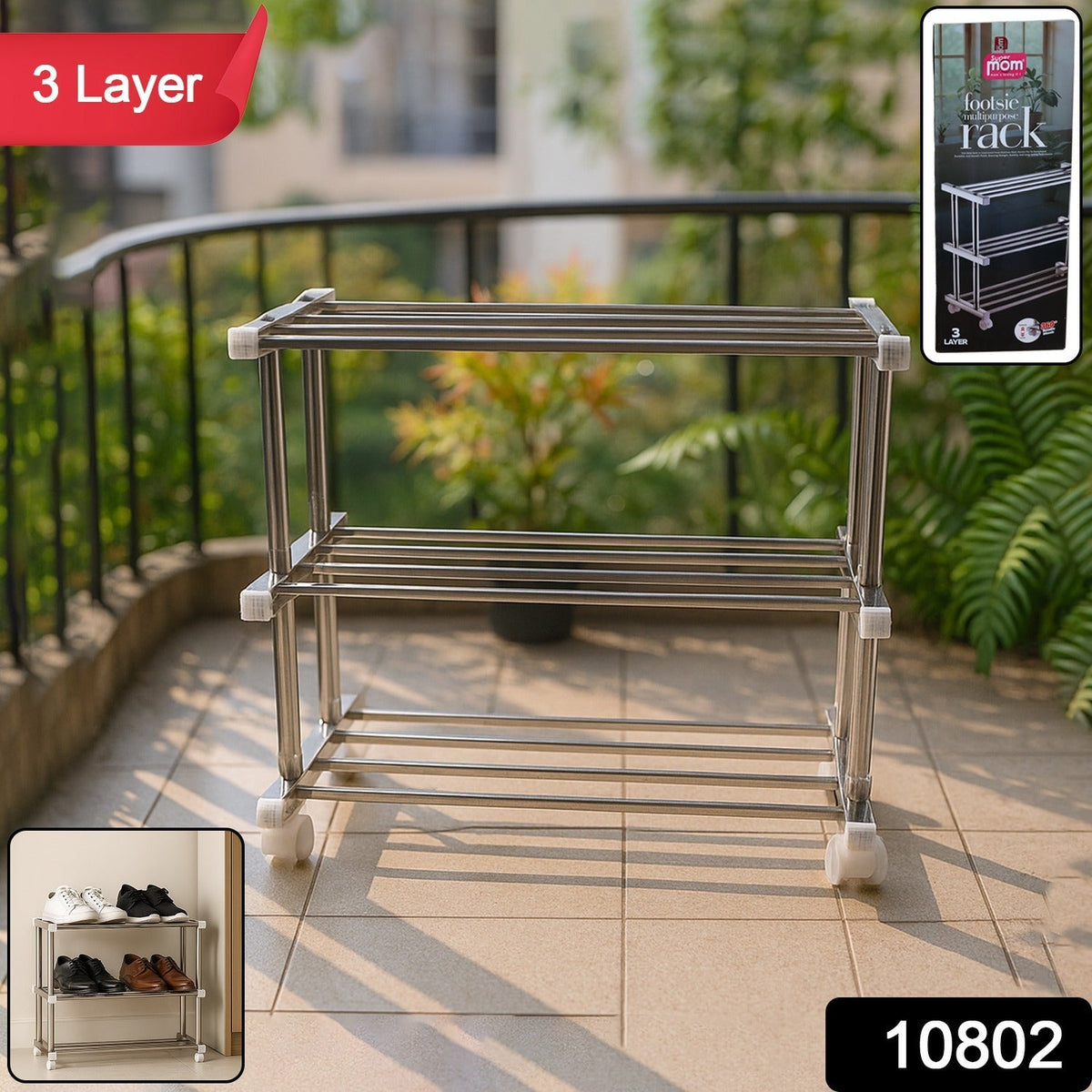 Compact stainless steel multipurpose shoe & storage rack