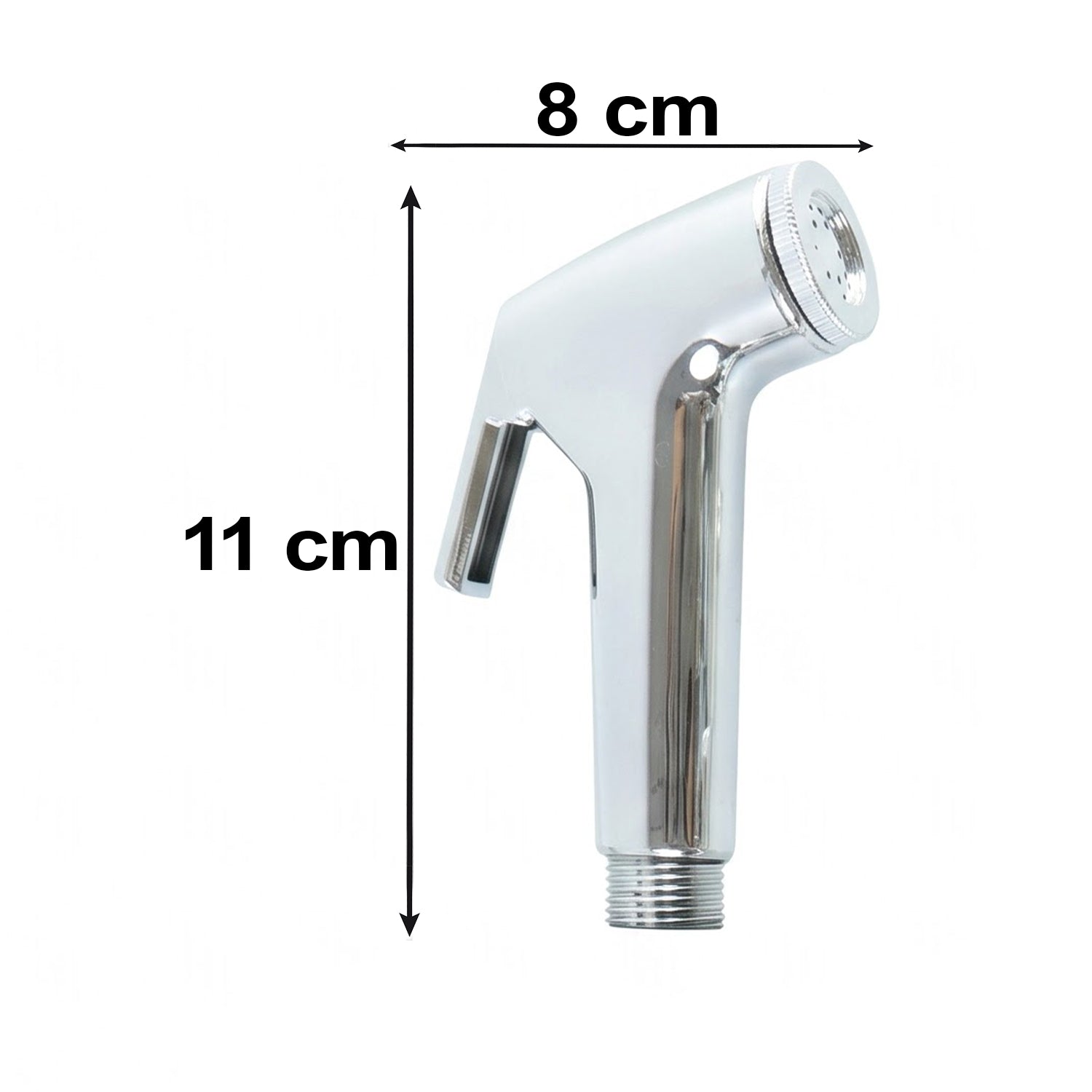 A chrome bidet sprayer head is shown with dimensions of 11 cm height and 8 cm width on a white background.