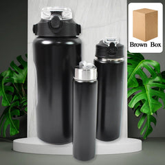 3 in 1 Stainless Steel Insulated Water Bottle â€“ Double Wall Vacuum (3 Pcs Set)
