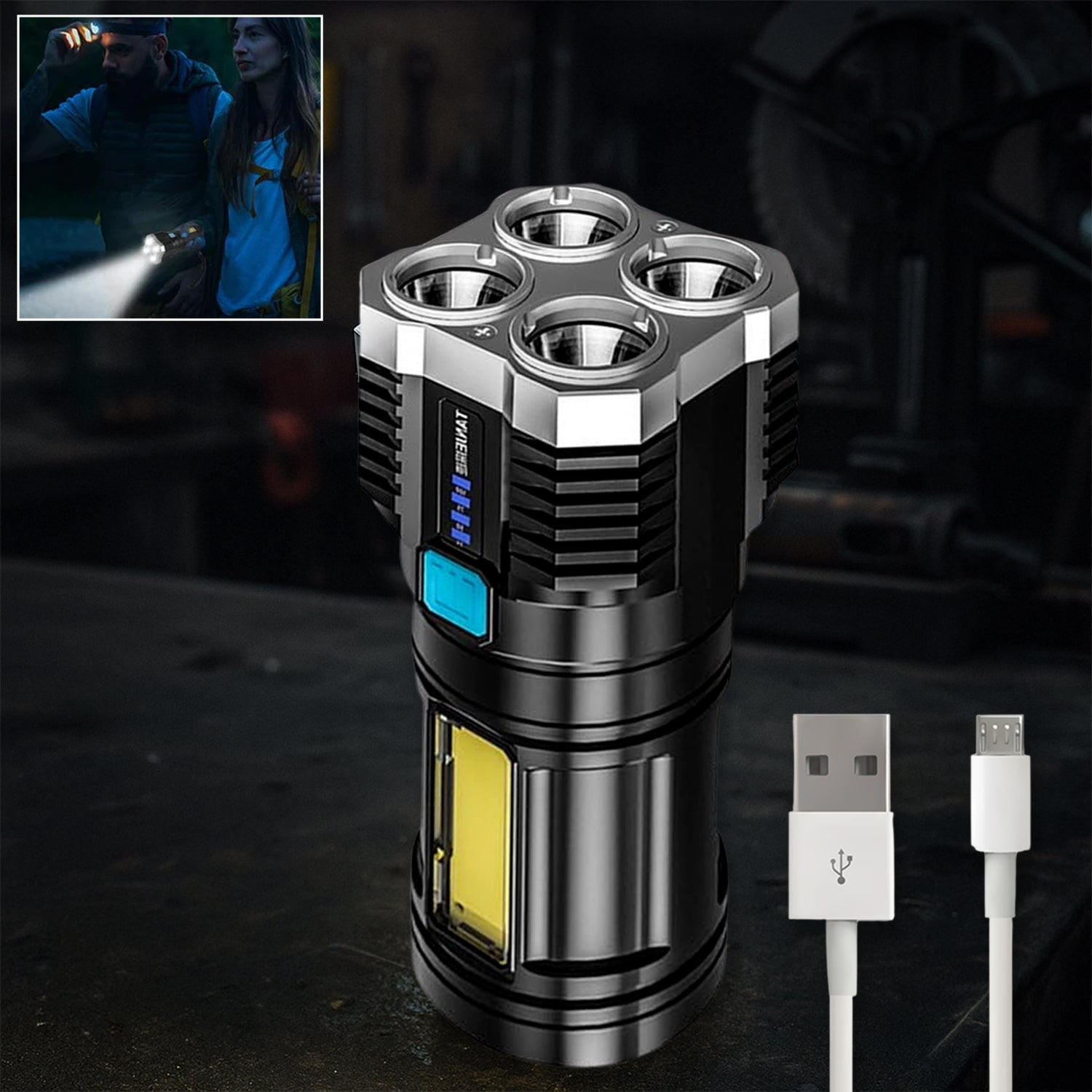 Rechargeable 4 LED torch light with USB charging