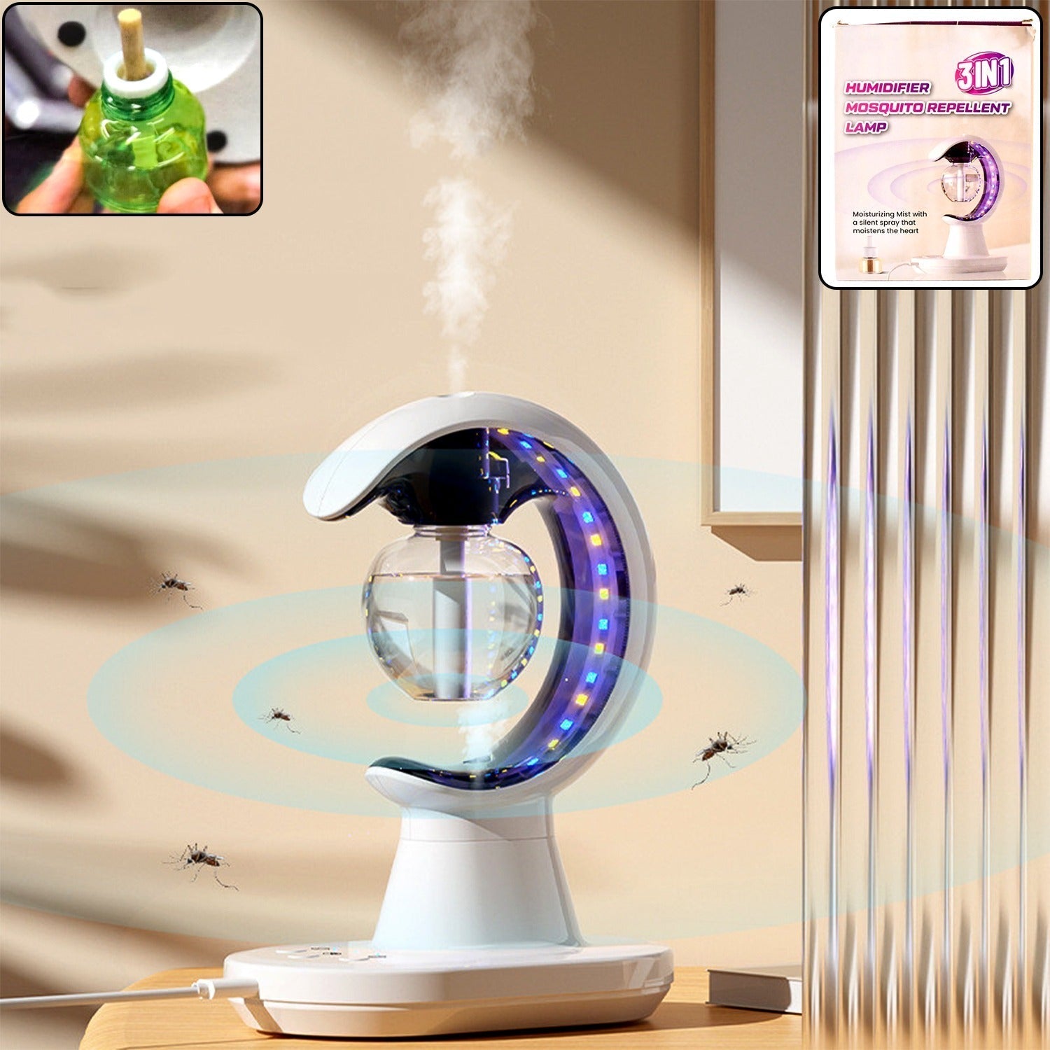 3-in-1 LED Lamp with Humidifier and Mosquito Repellent (1 Pc)