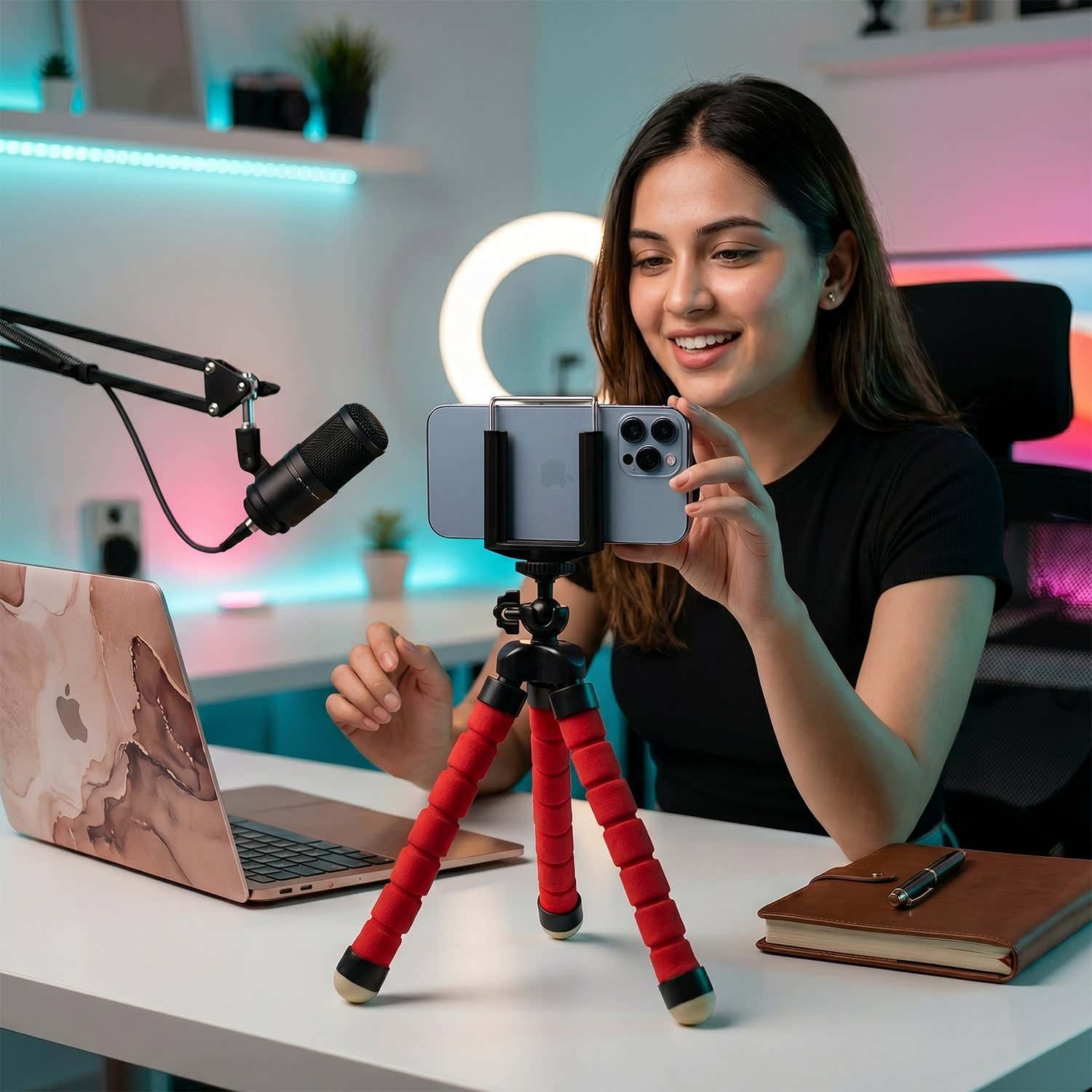 Flexible tripod used with phone for live streaming