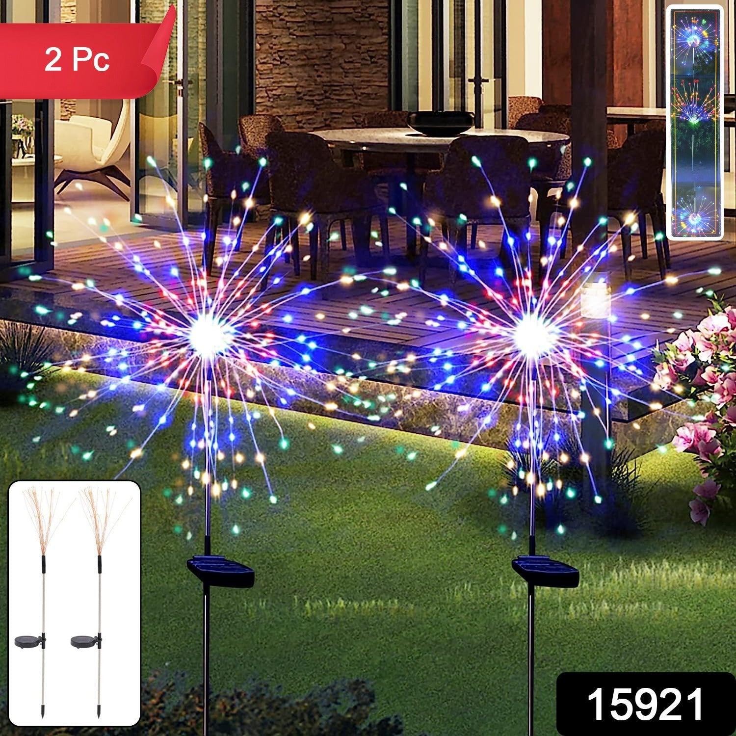 Solar Powered Multicolor Starburst Firework Garden Light Set (2 Pc / 150 LED)