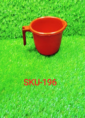 Set of colorful plastic bathroom mugs stacked