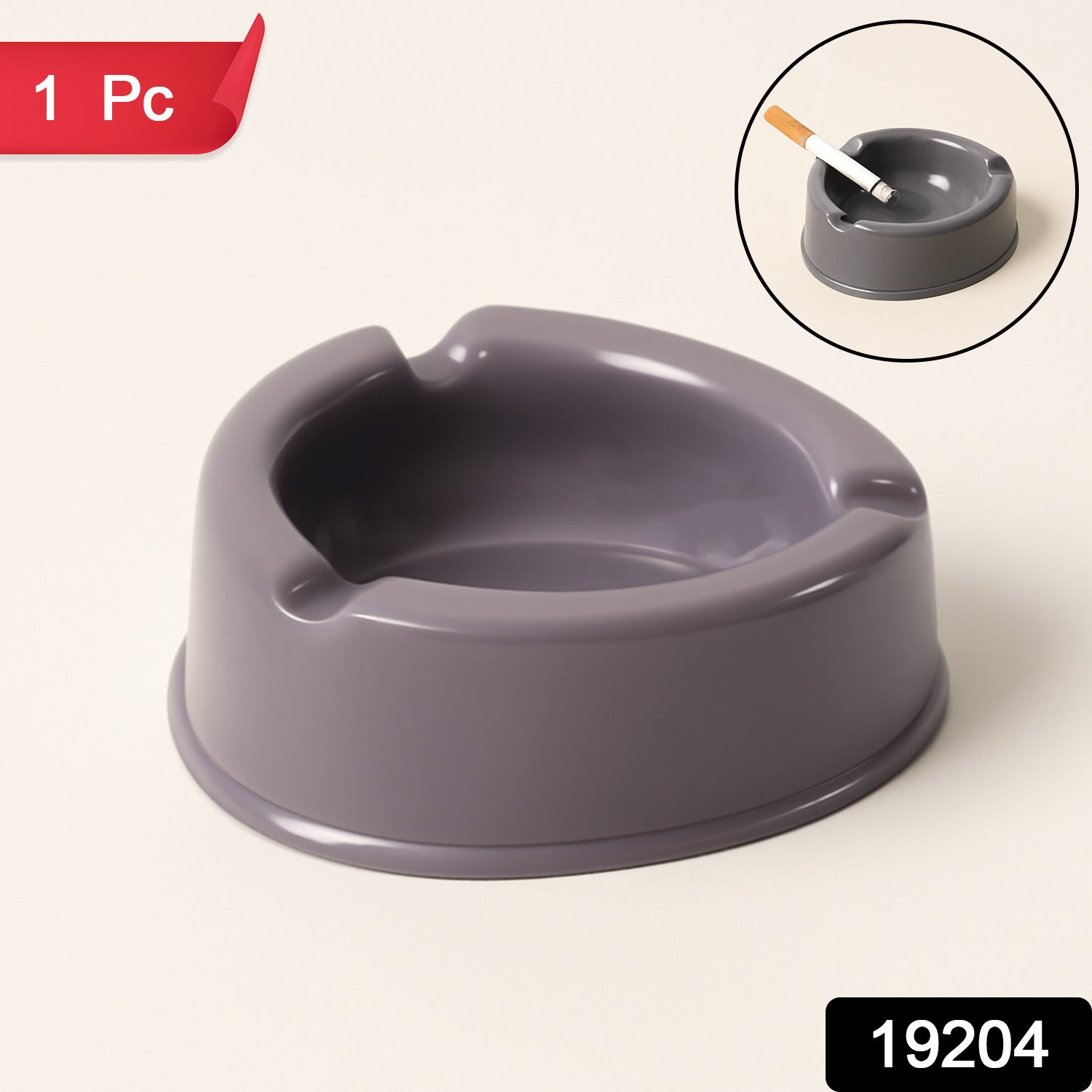 Heavy-Duty Grey Plastic Ashtray for Cigarettes