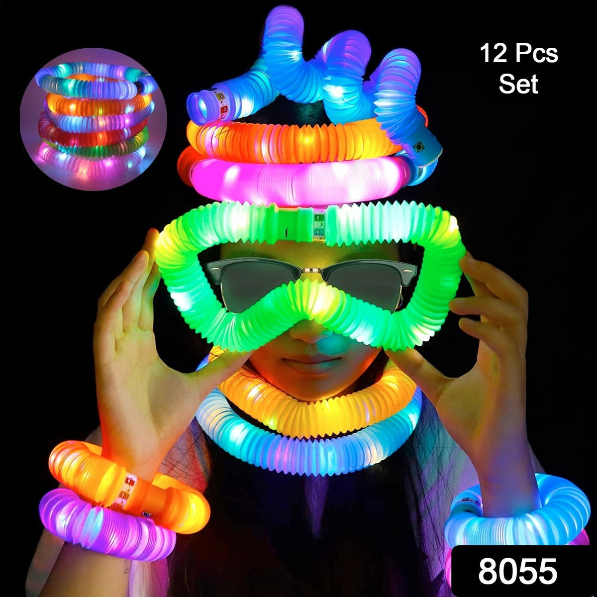 Set of 12 vibrant pop tube sensory toys
