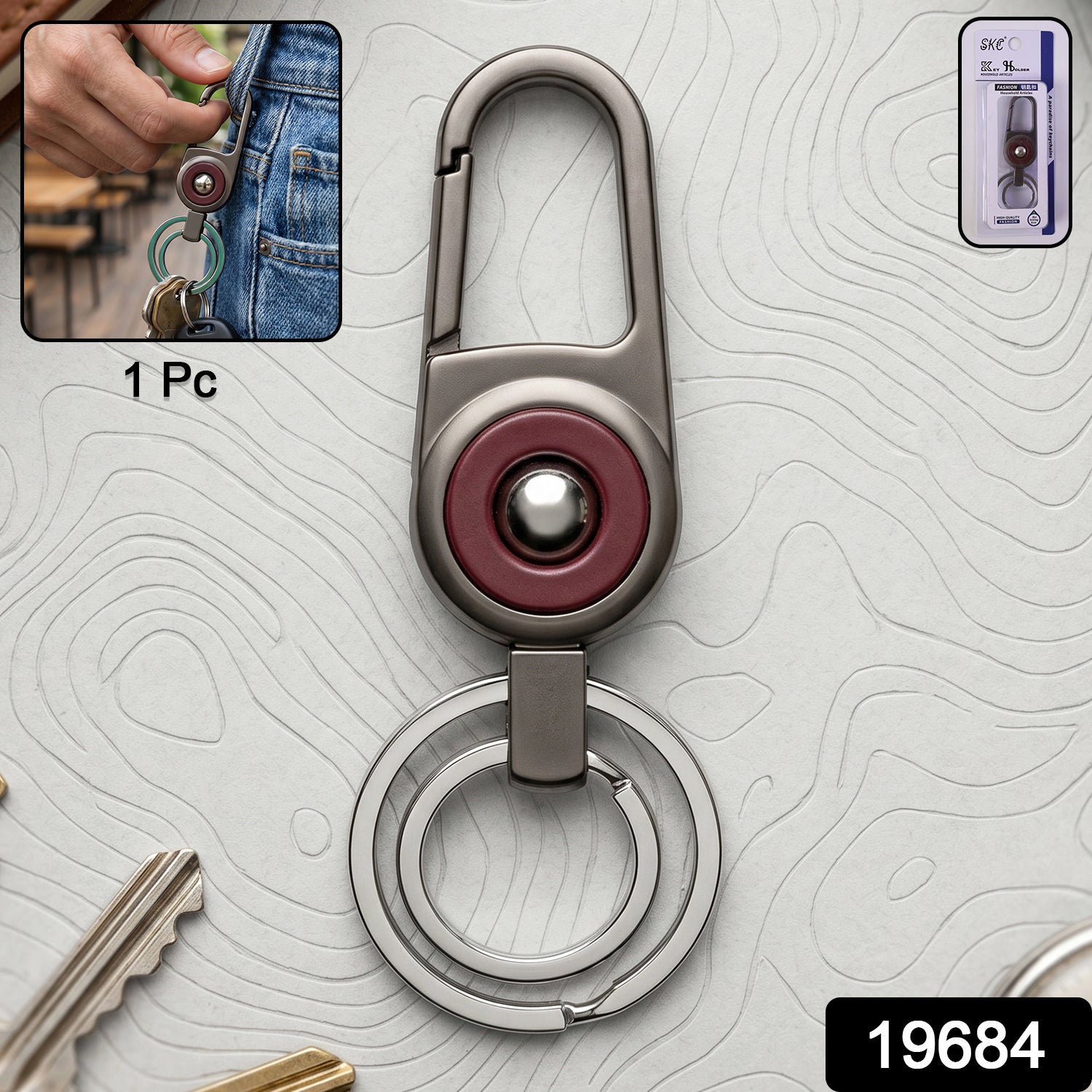 Premium Heavy Duty Metal Key Holder with Locking Carabiner Clip (1 Pc)
