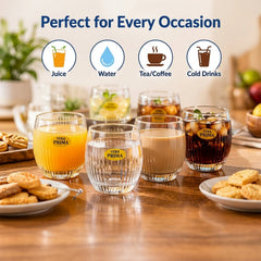 Yera Prima Naples Ribbed Glass Tumbler Set for Water and Juice (6 Pc)