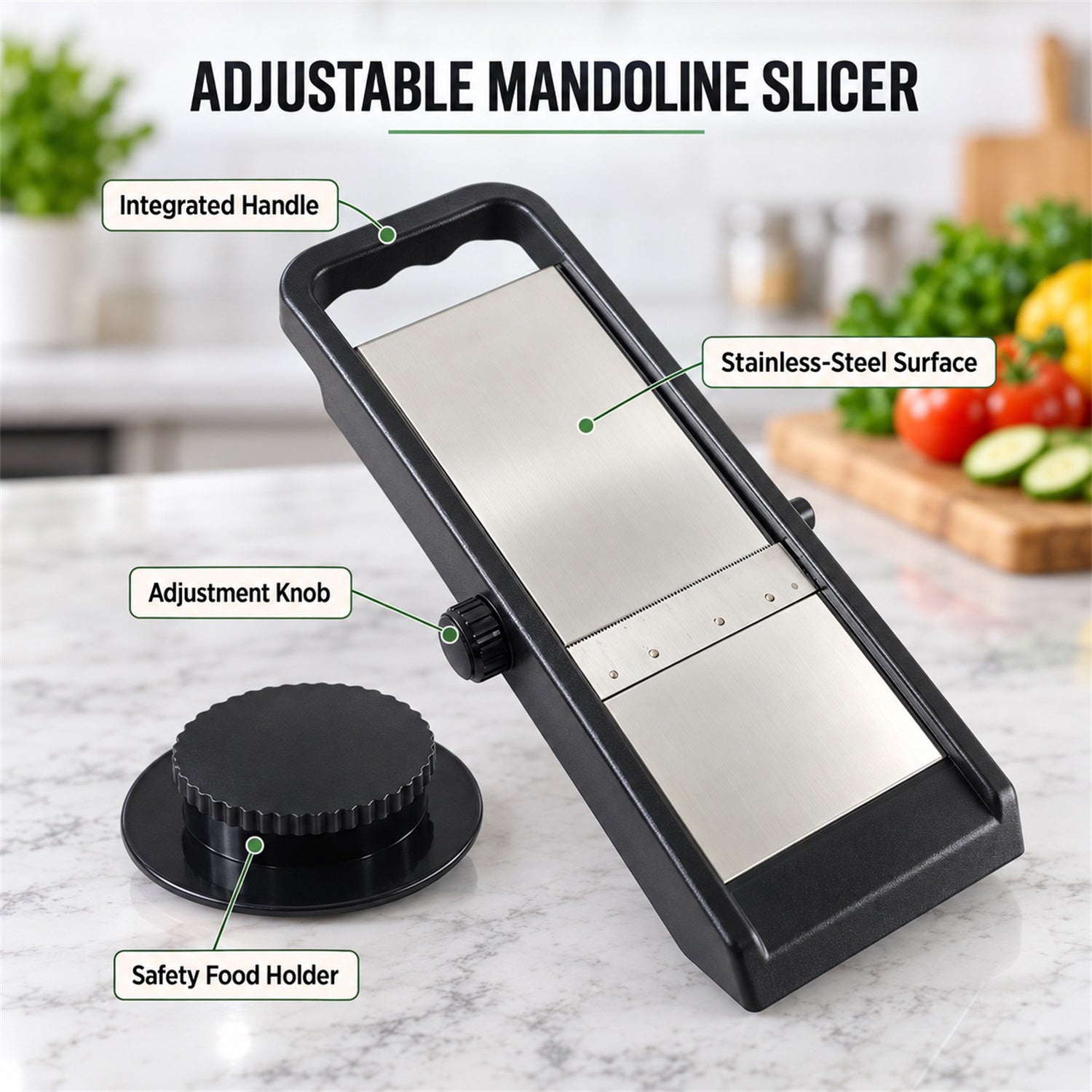 Premium Adjustable Vegetable & Fruit Slicer with Sharp Stainless Steel Blade