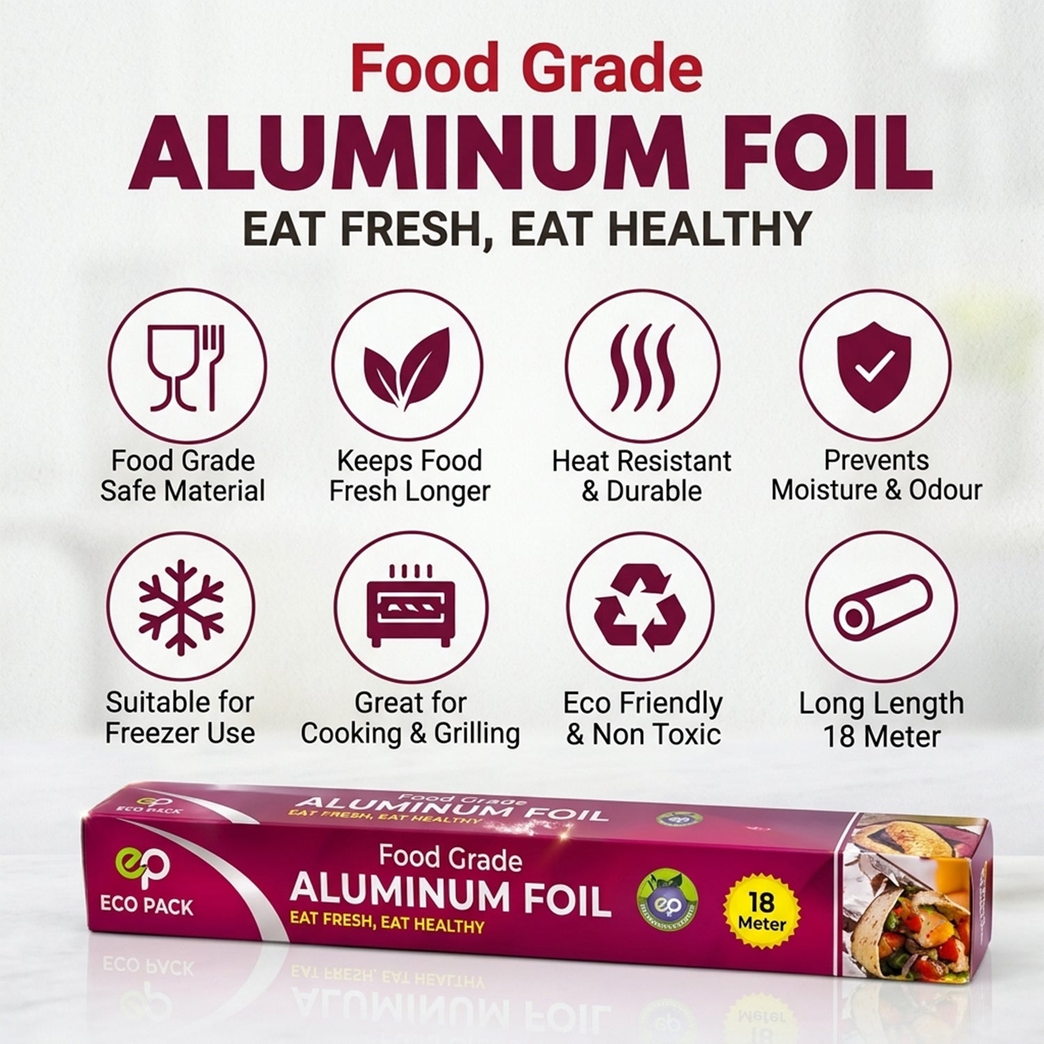 Aluminium Foil Paper Roll for Food Wrapping, Baking & Kitchen Use (18 Mtr)