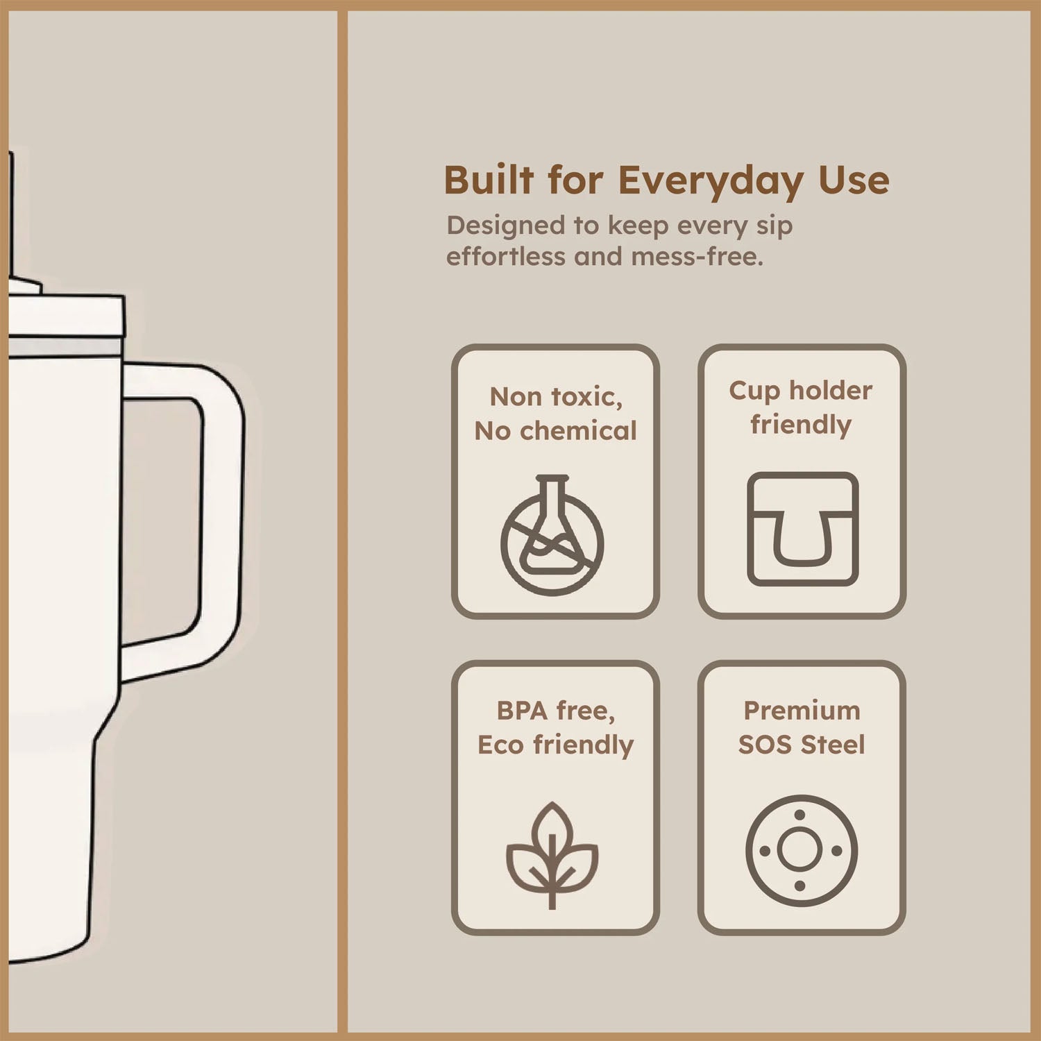Angled view of 1200ML insulated mug with lid