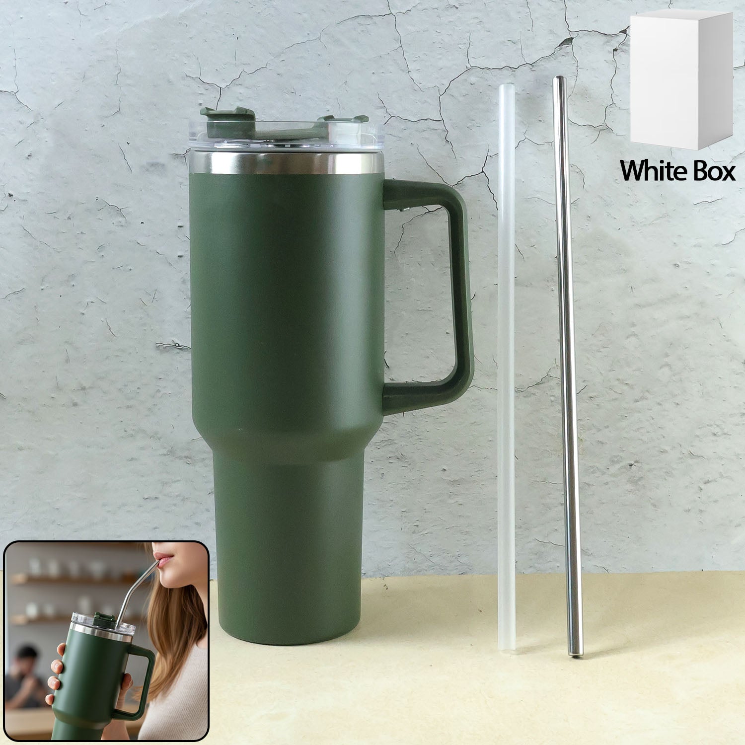 1200ML Insulated Travel Mug with Handle & Straw