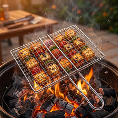 Stainless Steel BBQ Foldable Grill Wire Mesh Jali with Handle (1 Pc)