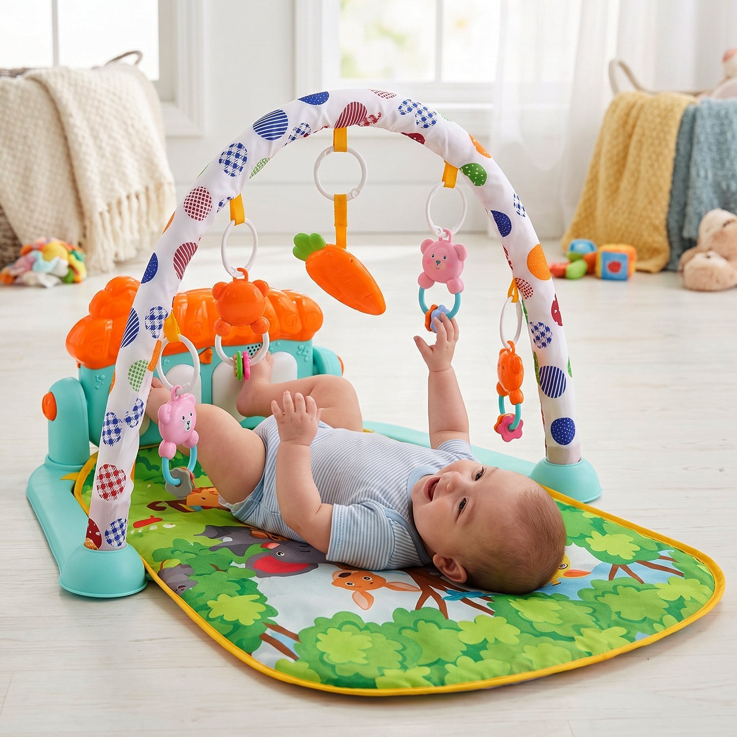 Baby piano gym play mat on white background