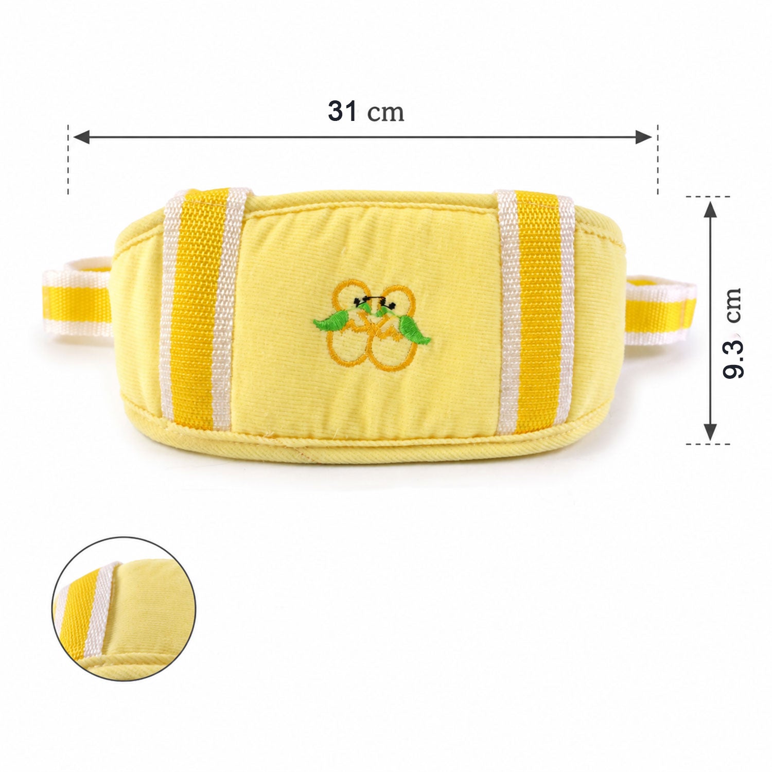 Baby walking harness hanging on a hook, showing adjustable straps and padded waist