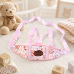 Parent helping toddler walk with support belt, safe and easy to wear.