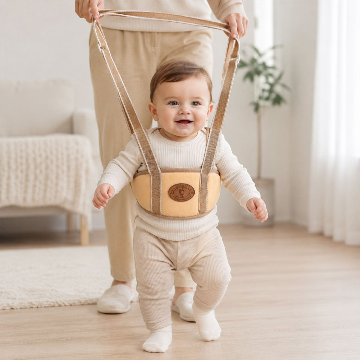 Baby walking harness with breathable padded waist and adjustable straps for toddler support