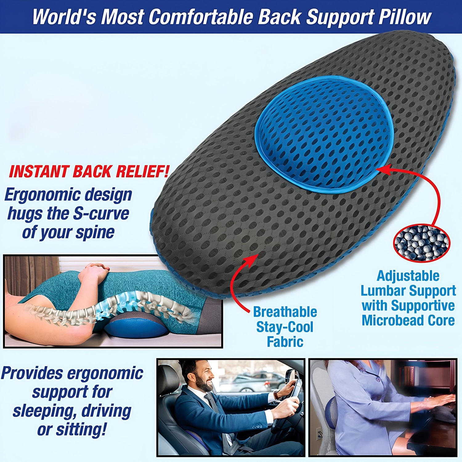 Ergonomic Orthopedic Back Support Pillow (18 x 9 Inch / 1 Pc)