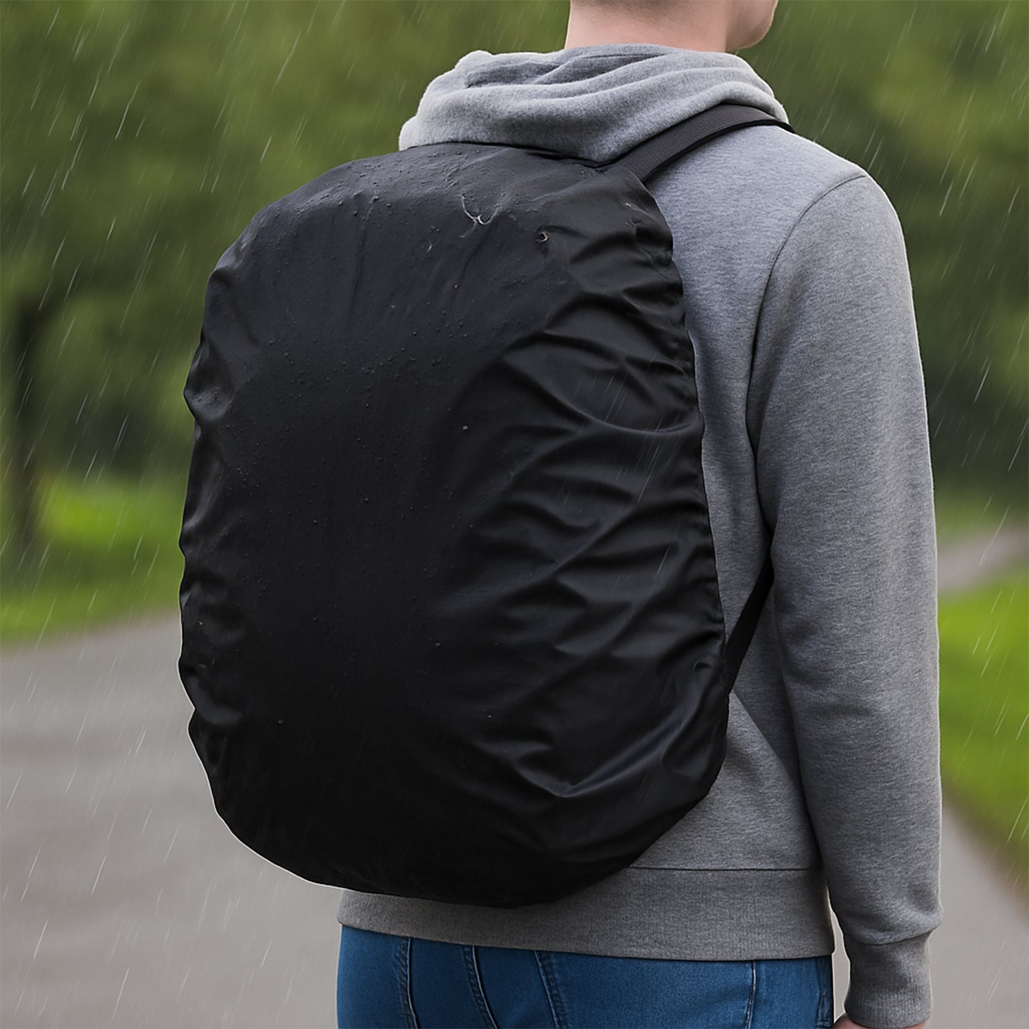 Rain cover protecting laptop bag from rain