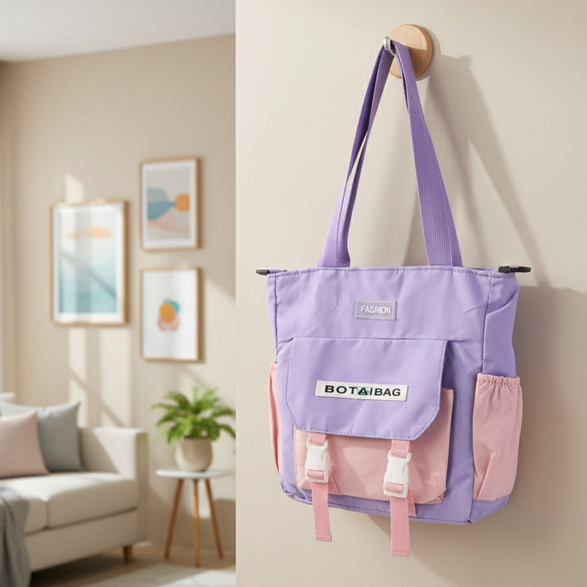 Multi-Pocket Shoulder Tote Sling Bag Front View