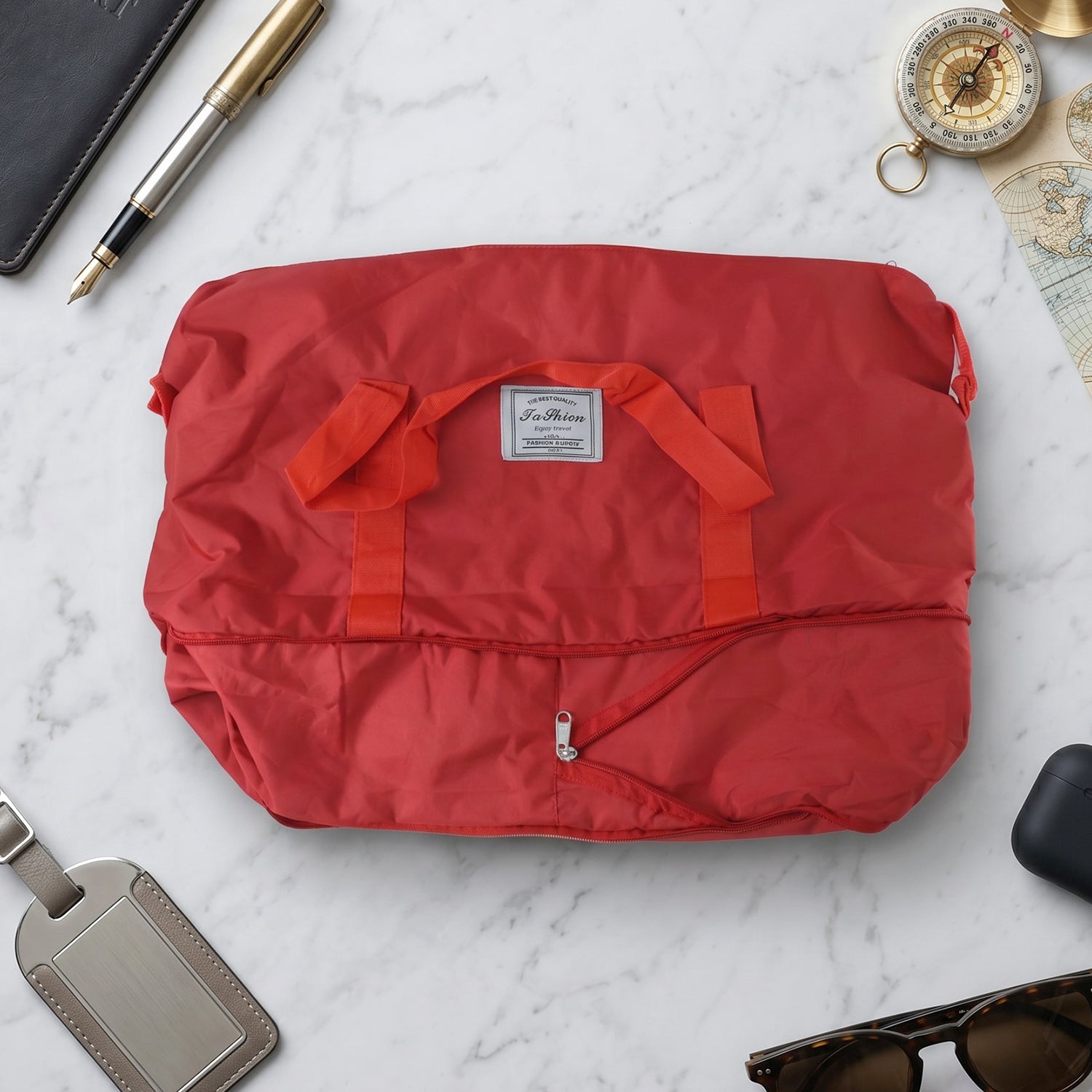 Red travel carry bag exterior detail