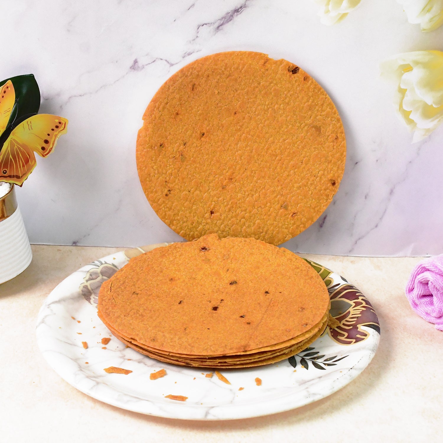 Close-up of a Maniarr's Bajri Khakhra, revealing its thin and crunchy texture.