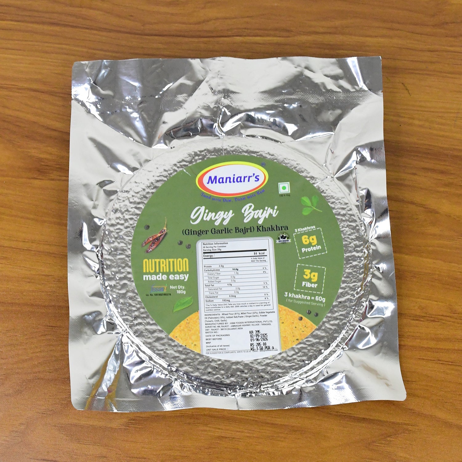 Lifestyle shot of Maniarr's Bajri Khakhra, perfect for evening tea or a quick bite.